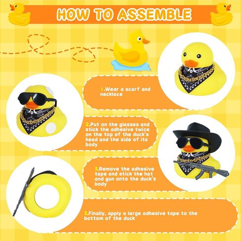 1pc Black Gangster Rubber Duck Car Accessories with Cowboy Hat, Sunglasses, Bandana & AK47 Toy, Funny Squeaky Duck Decor for Car Dashboard, Office, Home - Stress Reliever Gift in Kuwait