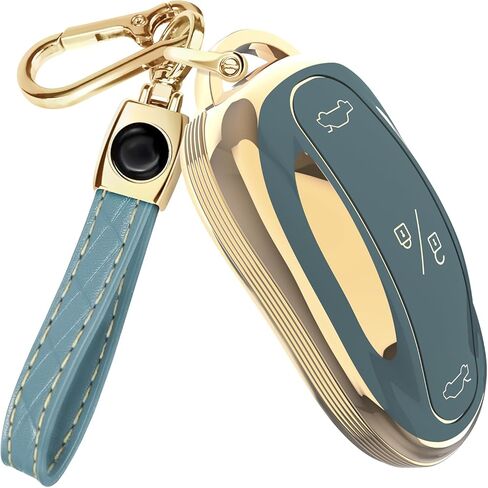Lucrum Compatible with Tesla Model X Key Fob Cover & Leather Keychain - TPU Keyfob Case for Model X in Kuwait