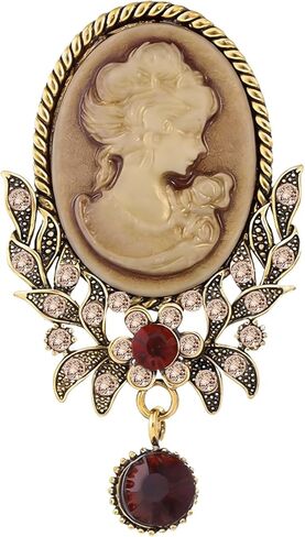 Vintage Victorian Cameo Brooch Pin, Retro 1920s Flapper Style, Crystal Embroidered Figural Design, Elegant Lapel Collar Scarf Badge in Kuwait