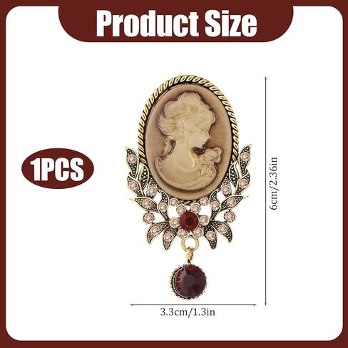 Vintage Victorian Cameo Brooch Pin, Retro 1920s Flapper Style, Crystal Embroidered Figural Design, Elegant Lapel Collar Scarf Badge in Kuwait