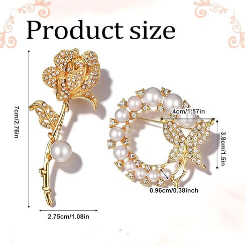 2Pcs Gold Rose Brooch and Pearl Butterfly Brooch for Women - Elegant Flower Broochs Pins for Women,Gift for Any Occasion in Saudi Arabia