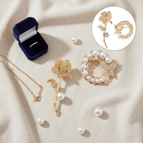 2Pcs Gold Rose Brooch and Pearl Butterfly Brooch for Women - Elegant Flower Broochs Pins for Women,Gift for Any Occasion in Saudi Arabia