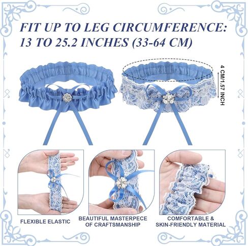 2 Pcs Blue Lace Wedding Garters Bridal Garter Set for Pearl Stretch Prom Garter Women Bride Something Blue Gift Lace Garters Belt Set in Kuwait