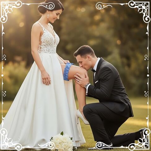 2 Pcs Blue Lace Wedding Garters Bridal Garter Set for Pearl Stretch Prom Garter Women Bride Something Blue Gift Lace Garters Belt Set in Kuwait