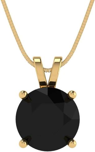 Clara Pucci 14K Yellow Gold Plated Solitaire 16" Box-Chain Necklace - Sterling Silver 3ct Round Cut Onyx Pendant in Kuwait