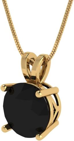 Clara Pucci 14K Yellow Gold Plated Solitaire 16" Box-Chain Necklace - Sterling Silver 3ct Round Cut Onyx Pendant in Kuwait