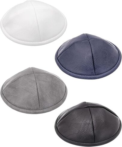 حزمة من 4 قطع - Hq 19cm 4-Colors Leather Kippah (جلد مقلد) للرجال الأولاد والأطفال، قبعة Yamaka من إسرائيل - Kippot Bulk in Kuwait