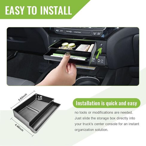 Center Console Drawer Organizer Compatible with Honda Pilot 2016-2022/ Ridgeline 2017-2024/ Passport 2019-2025 Interior Accessories, Armrest Hidden Storage Box Insert Compartment Tray, Black in Saudi Arabia