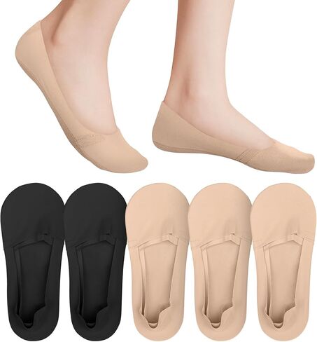 5 عبوات من الجوارب غير المرئية للنساء، غير قابلة للانزلاق، بطانة غير مرئية، جوارب حريرية رفيعة للأحذية المسطحة، بطانة خفيفة الوزن ومنخفضة القطع غير قابلة للانزلاق مخفية للنساء [3 عاري + 2 أسود] in Kuwait