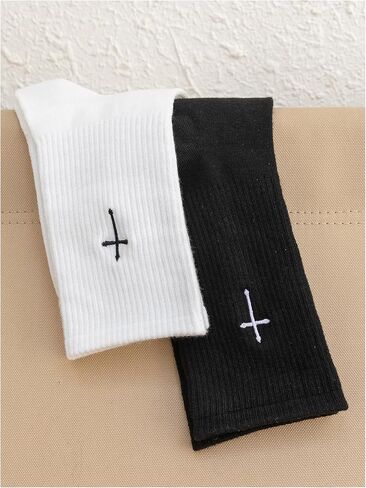 SHENHE Women's 2 Pairs Cross Print Knit Socks Breathable Sports Running Crew Socks in Saudi Arabia
