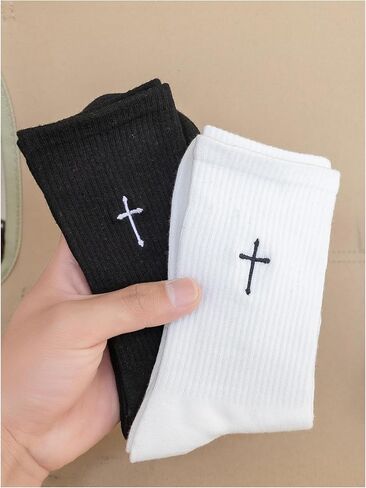 SHENHE Women's 2 Pairs Cross Print Knit Socks Breathable Sports Running Crew Socks in Saudi Arabia