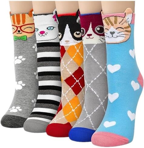 5 Pairs Women's Cat Socks, Cute Animal Socks, Cat Gifts for Women, Style 3 in Saudi Arabia