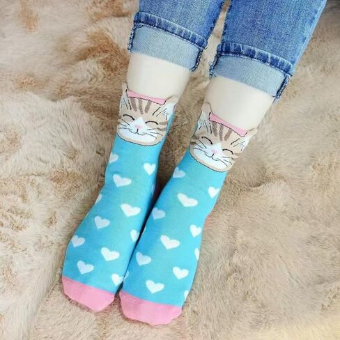 5 Pairs Women's Cat Socks, Cute Animal Socks, Cat Gifts for Women, Style 3 in Saudi Arabia