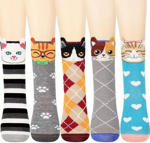 5 Pairs Women's Cat Socks, Cute Animal Socks, Cat Gifts for Women, Style 3 in Saudi Arabia