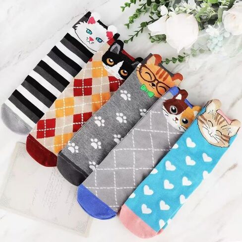 5 Pairs Women's Cat Socks, Cute Animal Socks, Cat Gifts for Women, Style 3 in Saudi Arabia