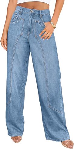 Sidefeel Women's Wide Leg Jeans High Waisted Stretchy Seamed Panel Denim Pants in Saudi Arabia