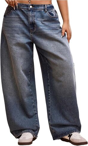 WDIRARA Women's Plus Size Baggy Jeans High Waisted Wide Leg Denim Pants Boyfriend Jeans in Saudi Arabia