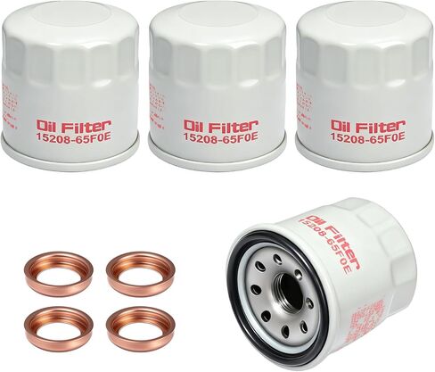 4 قطع فلاتر زيت المحرك 15208-65F0E مع حشية سدادة تصريف 11026-JA00A، متوافقة مع نيسان إنفينيتي روج فرونتير باثفايندر كويست مورانو تيتان سينترا in Kuwait