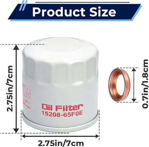 4 قطع فلاتر زيت المحرك 15208-65F0E مع حشية سدادة تصريف 11026-JA00A، متوافقة مع نيسان إنفينيتي روج فرونتير باثفايندر كويست مورانو تيتان سينترا in Kuwait