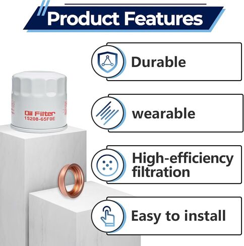 4 قطع فلاتر زيت المحرك 15208-65F0E مع حشية سدادة تصريف 11026-JA00A، متوافقة مع نيسان إنفينيتي روج فرونتير باثفايندر كويست مورانو تيتان سينترا in Kuwait