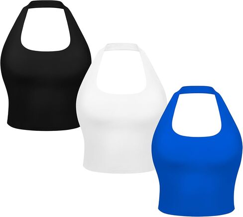 3-Pack Halter Longline Sports Bras for Women - Padded Workout Yoga Crop Tops Tanks Camisole in Kuwait