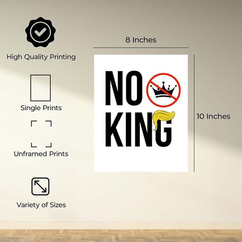 InkFlow Posters No King Poster - Bold Political Artwork for Statement Wall Art, Home, Living Room, Bedroom, or Office Décor - Strong Political Message - 08x10 Unframed Canvas Wall Art in Kuwait