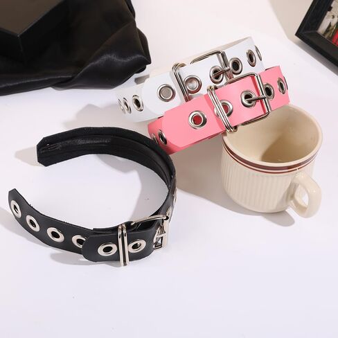 Gothic Punk Style Metal Buckle Headband for Women, Belt design Black Leather Headband, 2-Piece Set Hair Accessories in Kuwait