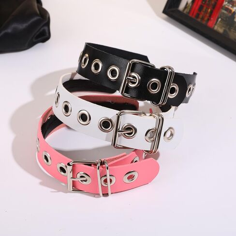 Gothic Punk Style Metal Buckle Headband for Women, Belt design Black Leather Headband, 2-Piece Set Hair Accessories in Kuwait