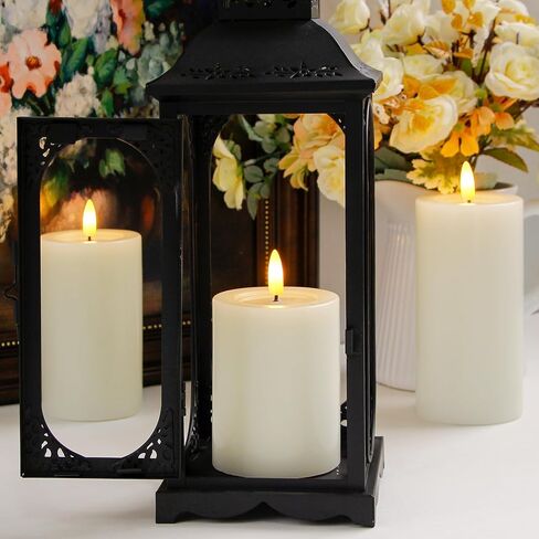 Remote Flameless Flickering Pillar Candles with Candle Grease Effect,Pack of 3 Ivory LED Battery Oprated 2/4/6/8 Hours Timer Real Wax Electric Candles(3x4,5,6 Inches) in Saudi Arabia
