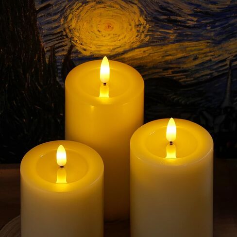 Remote Flameless Flickering Pillar Candles with Candle Grease Effect,Pack of 3 Ivory LED Battery Oprated 2/4/6/8 Hours Timer Real Wax Electric Candles(3x4,5,6 Inches) in Saudi Arabia