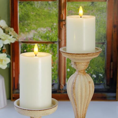 Remote Flameless Flickering Pillar Candles with Candle Grease Effect,Pack of 3 Ivory LED Battery Oprated 2/4/6/8 Hours Timer Real Wax Electric Candles(3x4,5,6 Inches) in Saudi Arabia