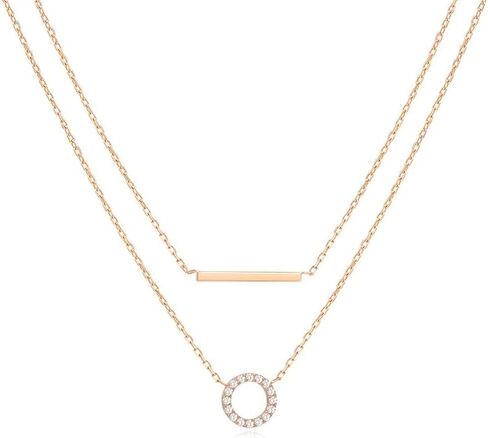 Double Layered Choker Necklaces for Women, Stylish Gold Plated Circle Bar Pendant Necklaces Adjustable Layering Long Chain Necklaces Woman CZ Jewelry Gifts for Christmas Birthday Valentine's Day in Kuwait