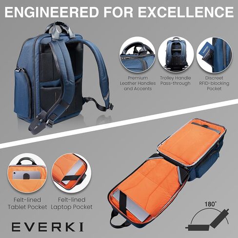 EVERKI Executive Travel Bundle – 15.6 Inch Onyx Laptop Backpack Navy (EKP132N), RFID Slim Wallet & Mesh Travel Cord Organizer, Premium Laptop Backpack & Accessories, Business Essentials for Men in Kuwait