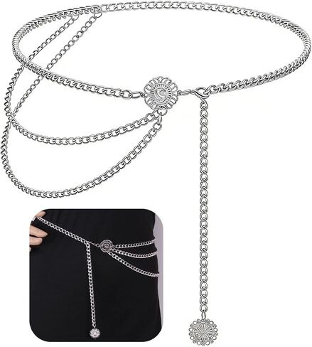 Gold Chain Belt for Dress Women Pirate Waist Chain Coin Pearl Sunflower Waist Chain Beach Belly Body Chains Gold Pirate Accessories Fashion Waist Jewelry in Kuwait