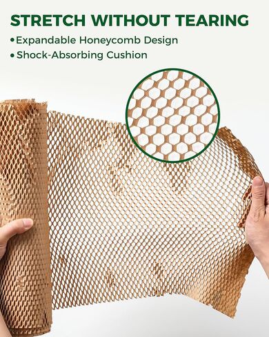 Honeycomb Packing Paper 15''* 63ft, Recyclable Packing paper with Rope and 20 Fragile Stickers, Bubble Wrap for Moving, Tear-resistant Packing Supplies for Moving, Small Business and Artwork in Kuwait