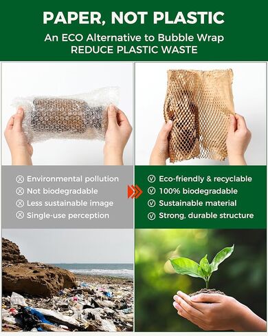 Honeycomb Packing Paper 15''* 63ft, Recyclable Packing paper with Rope and 20 Fragile Stickers, Bubble Wrap for Moving, Tear-resistant Packing Supplies for Moving, Small Business and Artwork in Kuwait