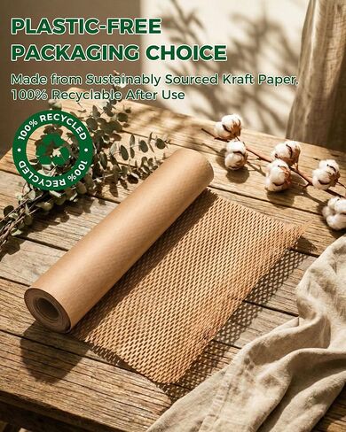 Honeycomb Packing Paper 15''* 63ft, Recyclable Packing paper with Rope and 20 Fragile Stickers, Bubble Wrap for Moving, Tear-resistant Packing Supplies for Moving, Small Business and Artwork in Kuwait