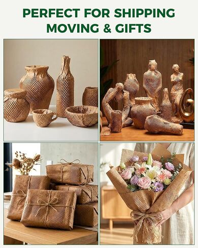 Honeycomb Packing Paper 15''* 63ft, Recyclable Packing paper with Rope and 20 Fragile Stickers, Bubble Wrap for Moving, Tear-resistant Packing Supplies for Moving, Small Business and Artwork in Kuwait