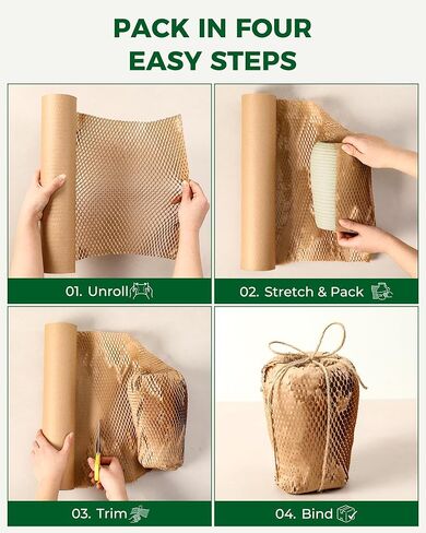 Honeycomb Packing Paper 15''* 63ft, Recyclable Packing paper with Rope and 20 Fragile Stickers, Bubble Wrap for Moving, Tear-resistant Packing Supplies for Moving, Small Business and Artwork in Kuwait