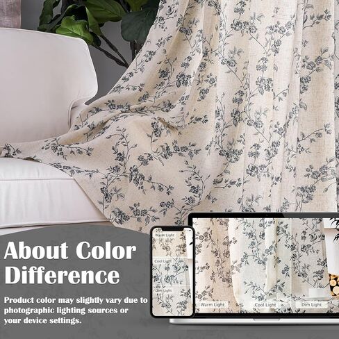 Lazzzy Farmhouse Linen Curtains Black Floral Curtains 96 Inch Length Back Tab Drapes for Living Room Bedroom Light Filtering Country Vintage Rod Pocket, 2 Panels, Black on Beige in Kuwait