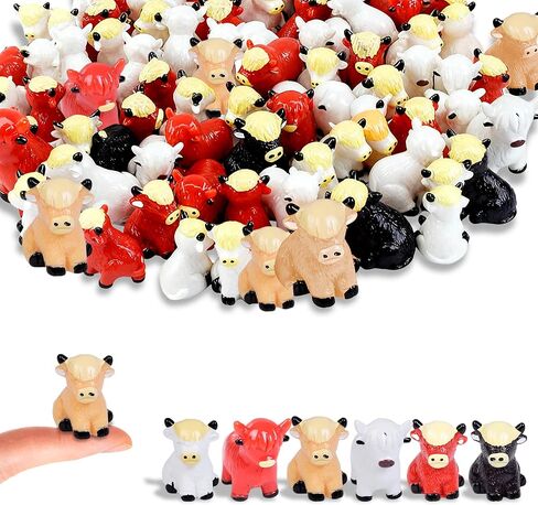 60-Piece Highland Cow Sculpture Collection, 6 Design Variations Artistic Highland Cow Statuettes, Compact Resin Animal Accents for Micro Landscape Office Garden Desk and Tabletop Display in Saudi Arabia