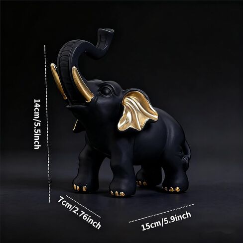 تمثال فيل أسود الحظ والغموض مع آذان ذهبية، تمثال ديكور منزلي من الراتنج من أجل الحظ السعيد، مكتب المكتب، زخرفة الرف، هدية الانتقال لمنزل جديد in Kuwait