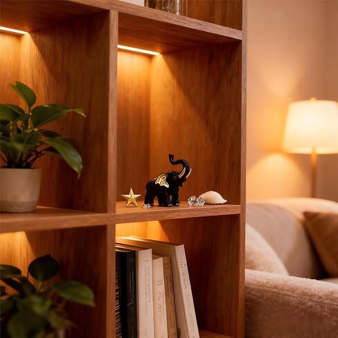 تمثال فيل أسود الحظ والغموض مع آذان ذهبية، تمثال ديكور منزلي من الراتنج من أجل الحظ السعيد، مكتب المكتب، زخرفة الرف، هدية الانتقال لمنزل جديد in Kuwait