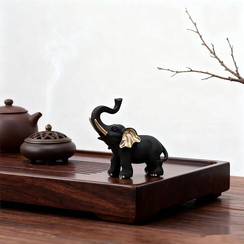 تمثال فيل أسود الحظ والغموض مع آذان ذهبية، تمثال ديكور منزلي من الراتنج من أجل الحظ السعيد، مكتب المكتب، زخرفة الرف، هدية الانتقال لمنزل جديد in Kuwait