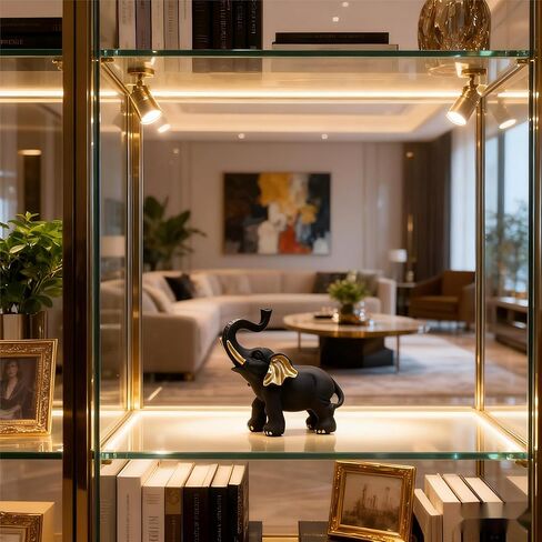 تمثال فيل أسود الحظ والغموض مع آذان ذهبية، تمثال ديكور منزلي من الراتنج من أجل الحظ السعيد، مكتب المكتب، زخرفة الرف، هدية الانتقال لمنزل جديد in Kuwait