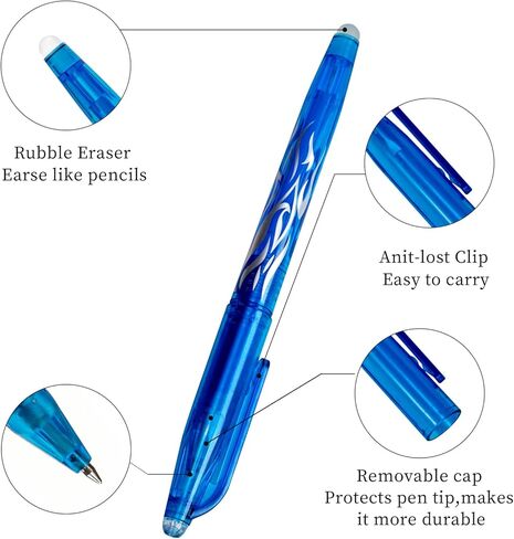 أقلام جل قابلة للمسح من RIANCY قلم أزرق برأس رفيع 0.5 مم، عبوة من (4 أقلام زرقاء + 8 عبوات) أقلام حبر زرقاء قابلة للمسح من أجل أقلام مكتبية ناعمة للكتابة إلى أقلام حبر اللوازم المدرسية in Kuwait