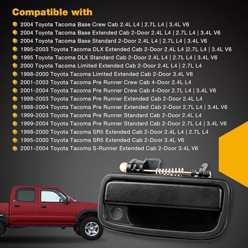 مقبض باب خارجي معدني مطور من Gledewen، الجانب الأيمن، متوافق مع Toyota Tacoma 1995-2004، يستبدل أرقام OE 79345 91318 69210-35020 TO1311117، سبائك الصلب، أسود in Saudi Arabia