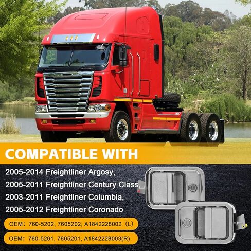Pair Front Exterior Door Handle Compatible with Freightliner Argo, Century Class, Columbia, Coronado 2003-2014, Left & Right Side Door Handles w/Keys, Replaces 7605201, 7605202 in Saudi Arabia
