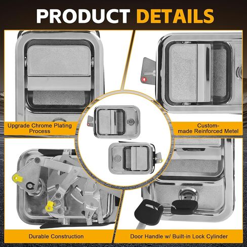 Pair Front Exterior Door Handle Compatible with Freightliner Argo, Century Class, Columbia, Coronado 2003-2014, Left & Right Side Door Handles w/Keys, Replaces 7605201, 7605202 in Kuwait