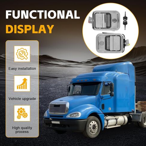 Pair Front Exterior Door Handle Compatible with Freightliner Argo, Century Class, Columbia, Coronado 2003-2014, Left & Right Side Door Handles w/Keys, Replaces 7605201, 7605202 in Saudi Arabia